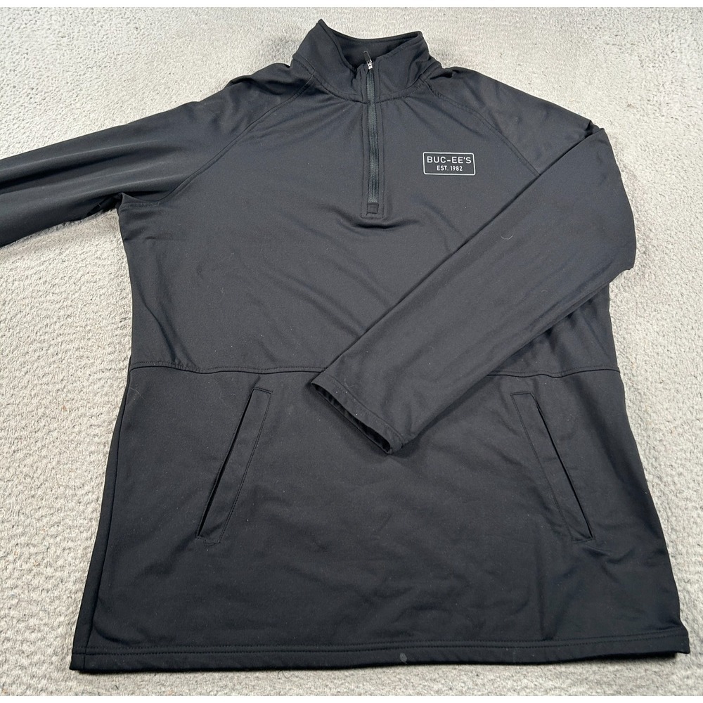 Buc-ee's Sweatshirt Men's Medium Black Quarter Zip Long Sleeve Stretch